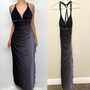 Vintage Y2K Whimsigoth Betsy & Adam Size 5 Black/Grey Glitter Ombré Formal Dress